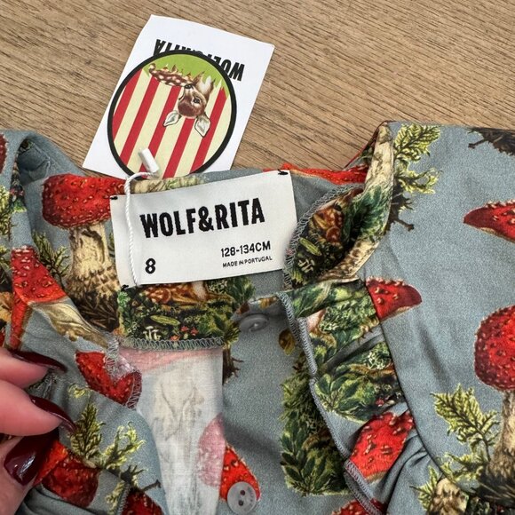 Wolf & Rita Girls Woodland Print Dress With Mushroom & Deer Pattern Size 8 - Picture 4 of 7